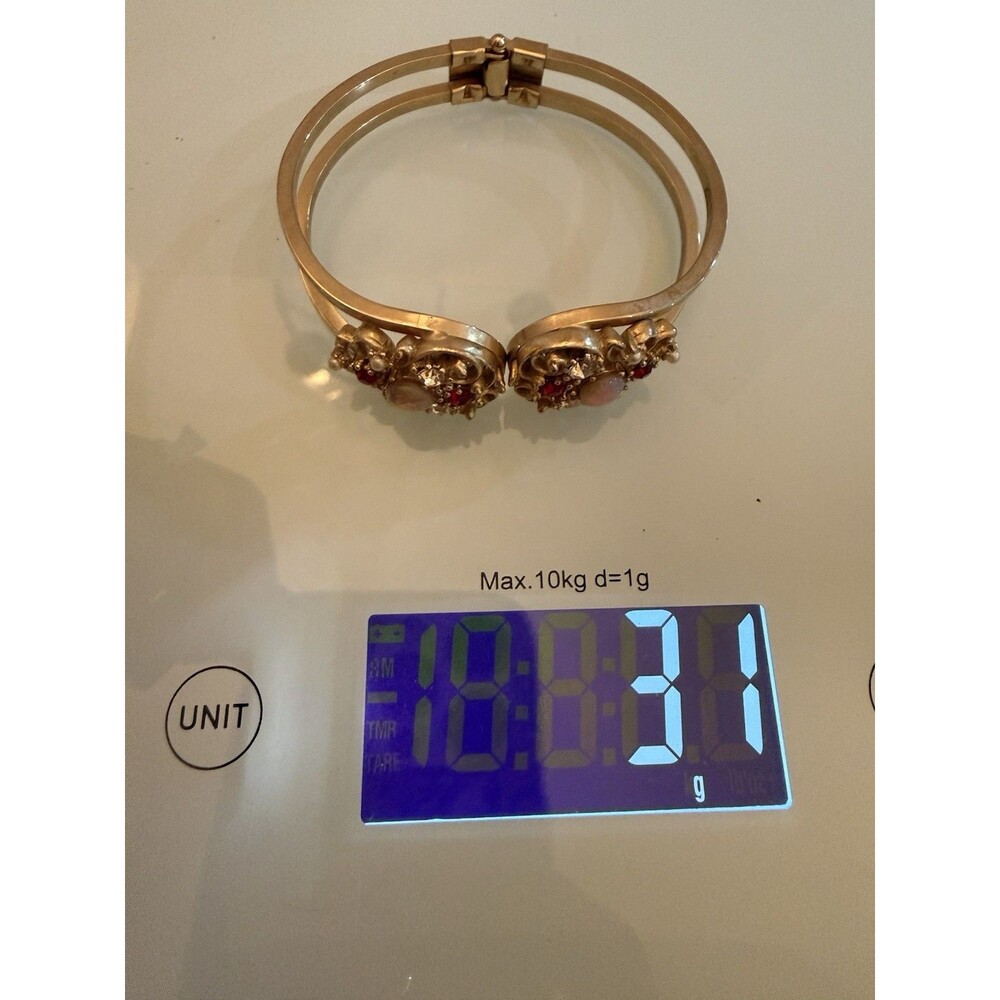 Vintage Victorian Revival Style Clamper Bracelet Hinged Bangle Cuff Gold Ornate - Picture 7 of 10
